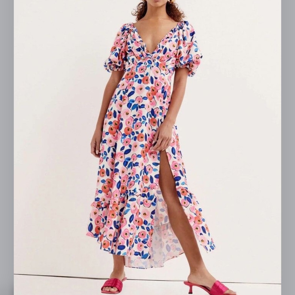 For Love And Lemons Pink and Blue Floral Maxi Dress